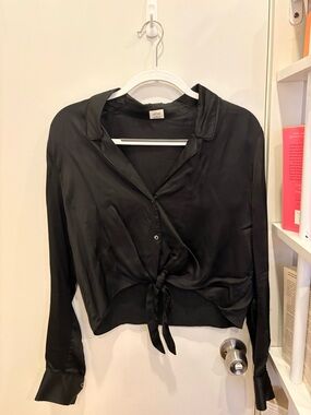 Aritzia Black Satin Tie-Front Blouse - Women